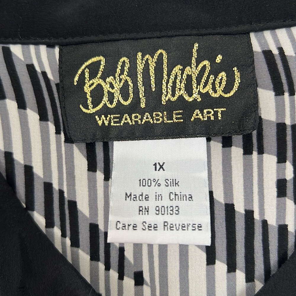Bob Mackie 100% Silk Black and White Striped Blouse - Size 1X - Picture 2 of 7